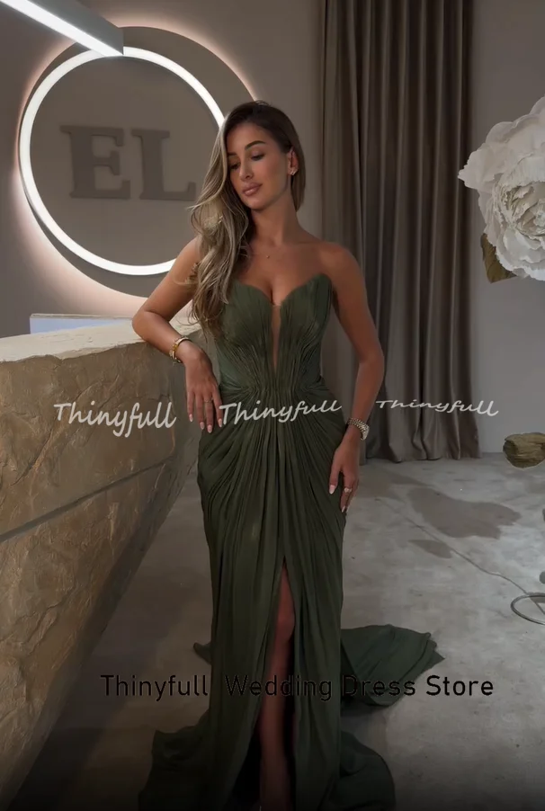 Thinyfull Mermaid Arab Prom Dresses Sweetheart Sleeveless Shiny Satin Evening Gown Long Formal Dress Robes De Soirée Customized image 2