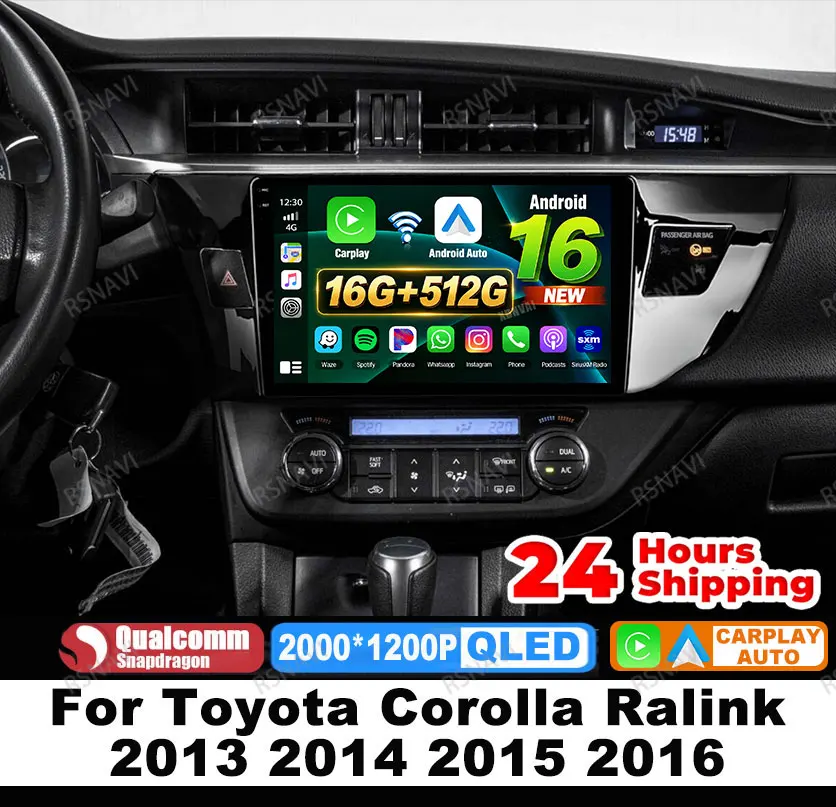 Radio para Auto Android 16 para Toyota Corolla Ralink 2013 2014 2015 2016 Reproductor de Video 4G LTE Inalámbrico Carplay Auto DSP 5G WIFI 2 DIN