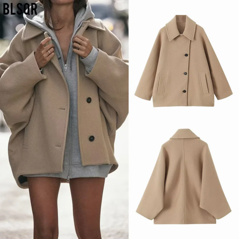 

2025 Women's Spring New Fashion Loose Blend Solid Color Coat Jacket For Women B481164