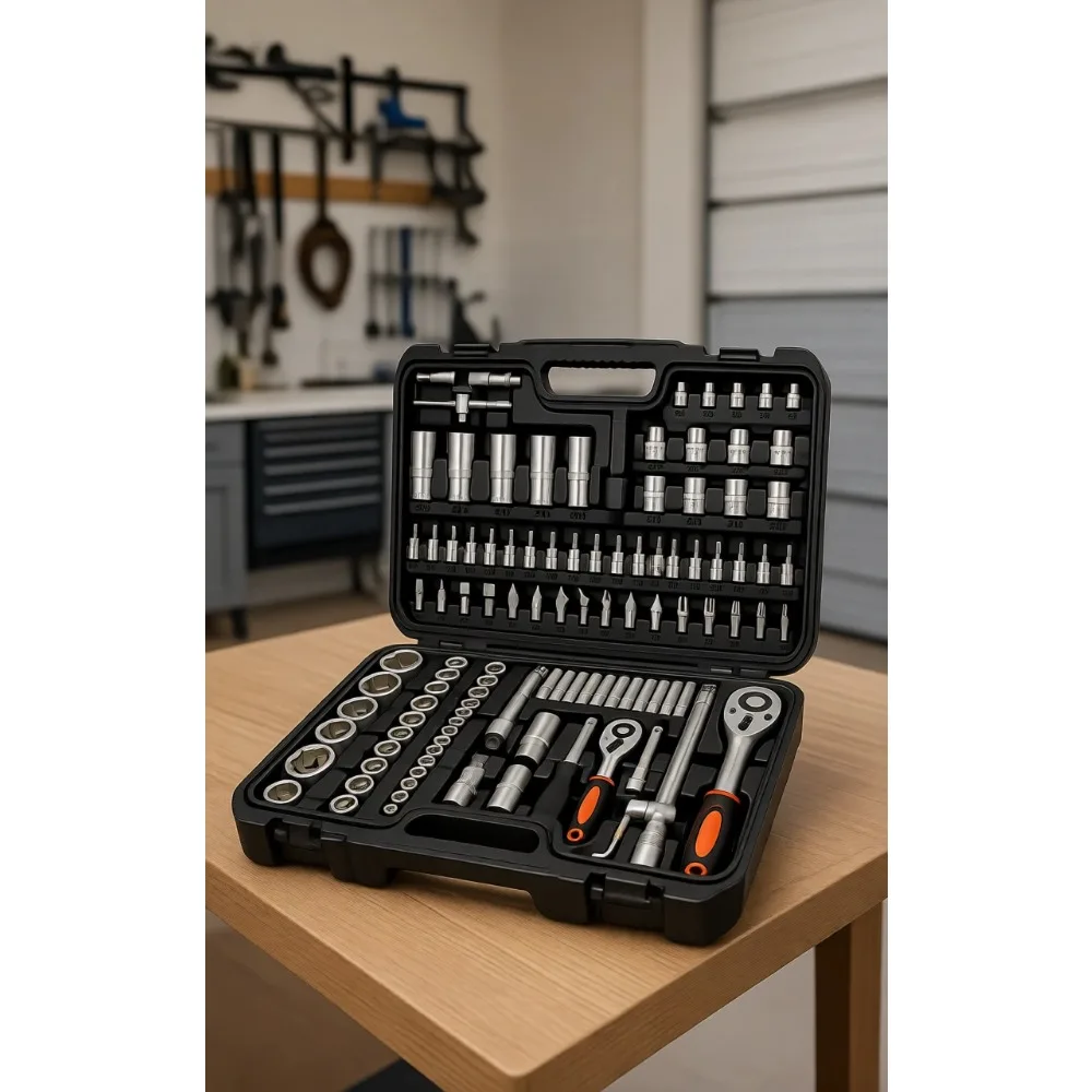 

108 Piece Mechanics Tool Kit with 1/2 and 1/4 Inch Drive Ratchets Sockets Extensions Universal Joint