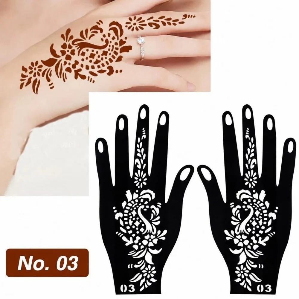 Hollow Henna Hand Tattoo Stencils Self-Adhesive Fine Line Pattern Reusable Tattoo Templates Flower Finger Tattoo Stencils