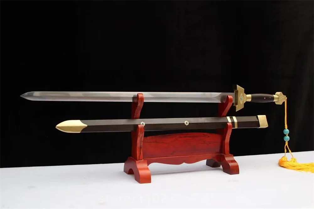 High Grade Real Kungfu Battle Sword Damascus Steel Blade Sword Hanjian Ebony Sheath Copper Fittings Full Tang Room Decoration