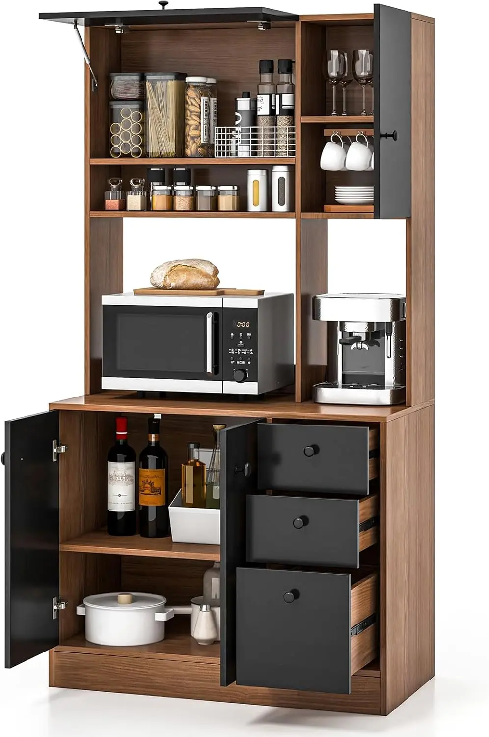 Kitchen Buffet Hutch, 71' Pantry with 3 Cabinets & Drawers, Adjustable Shelves, Microwave Cupboard for Living Room, Dining Room