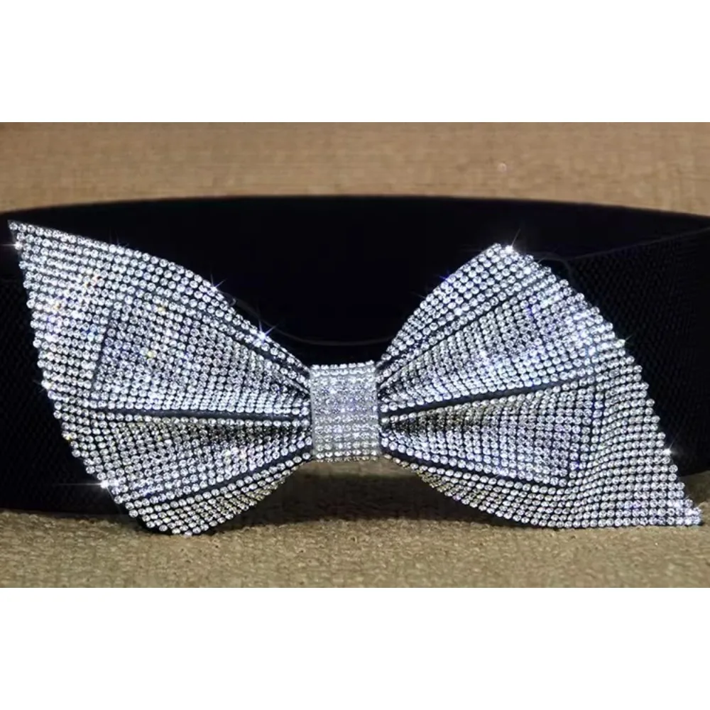 حزام فستان مزخرف للنساء من Bling Fashion مع حزام خصر مرن لامع من حجر الراين