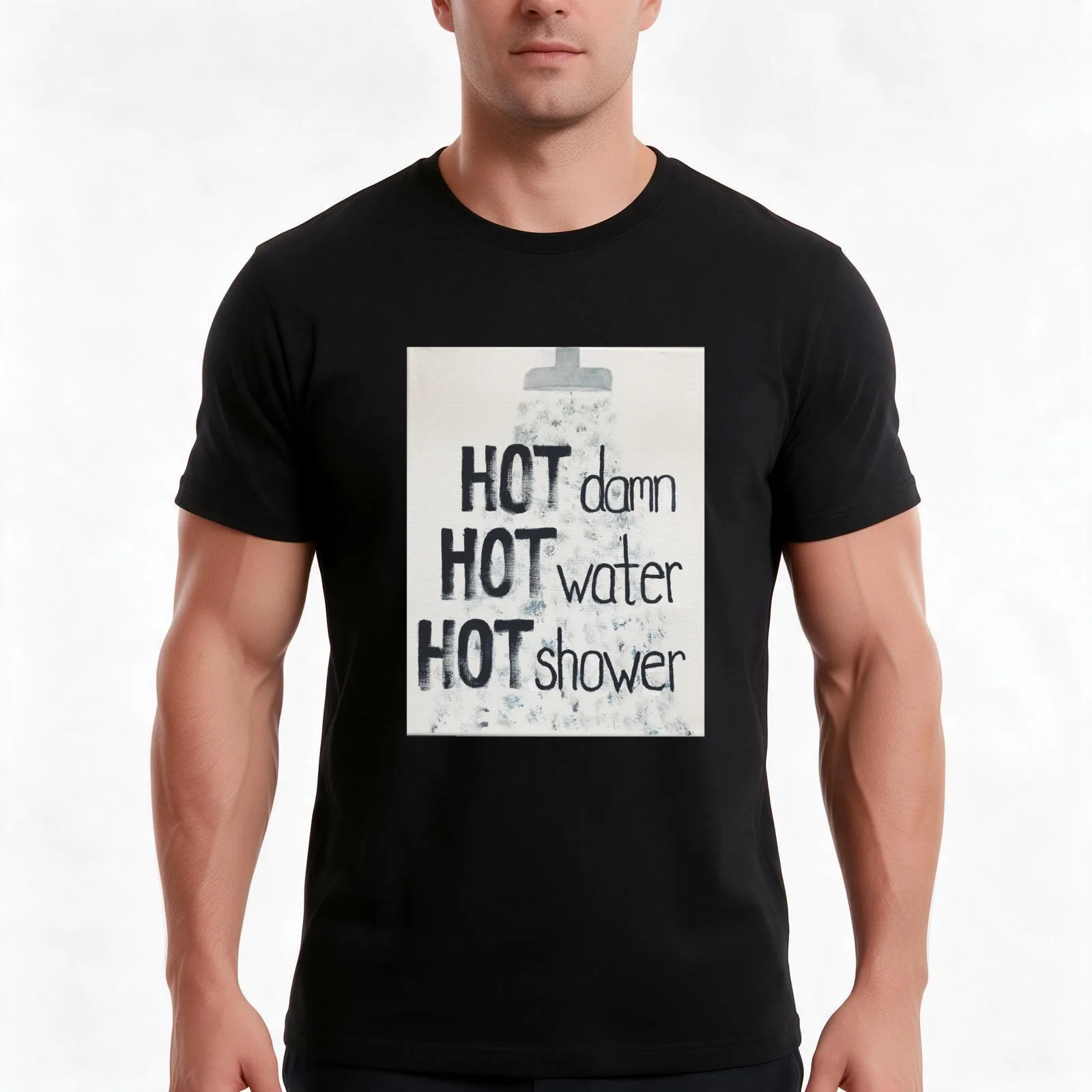 Hot Shower T-Shirt, Summer Casual Cotton Tee, Oversized Streetwear Tops, Vintage Graphic Print, Loose Fit Short Sleeve