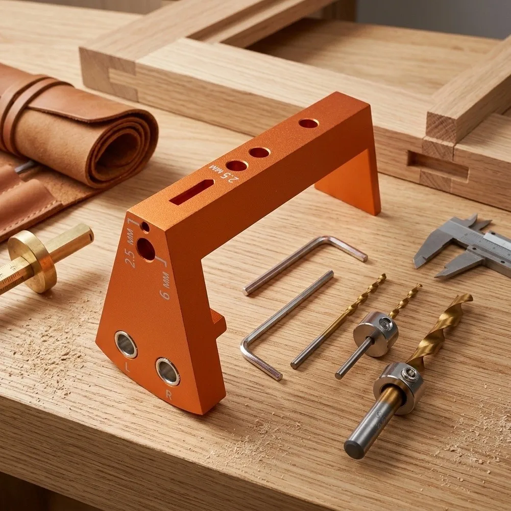 1 Set Orange Alloy Drawer Slide Drilling Jig Kit With Bits For Precise Hole Making In Cabinet Furniture Assembly