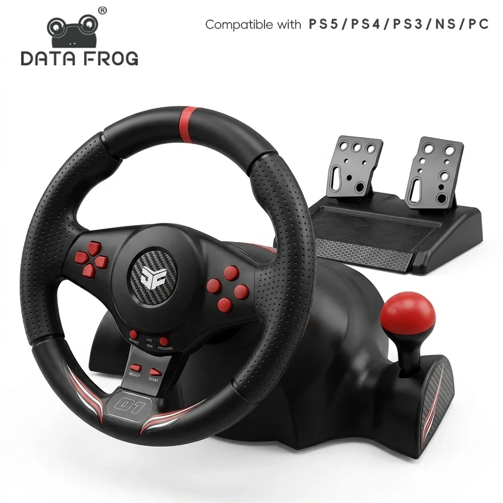 Data Frog Dual Vibration Racing Steering Wheel 270 Rotation Game Driving Wheel with Pedal Gear Shifter for PS5 PS4 PC
