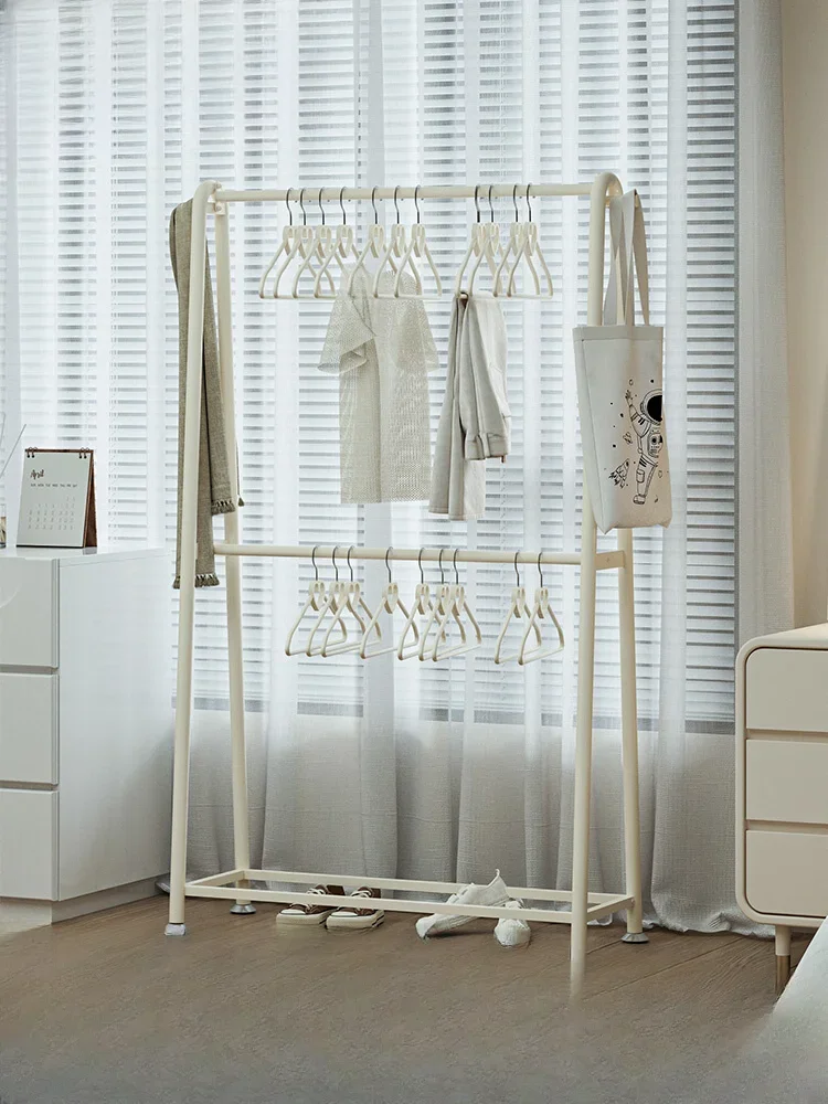 

Bedroom floor hanger household storage rack cream wind wrought iron double layer coat rack bedside