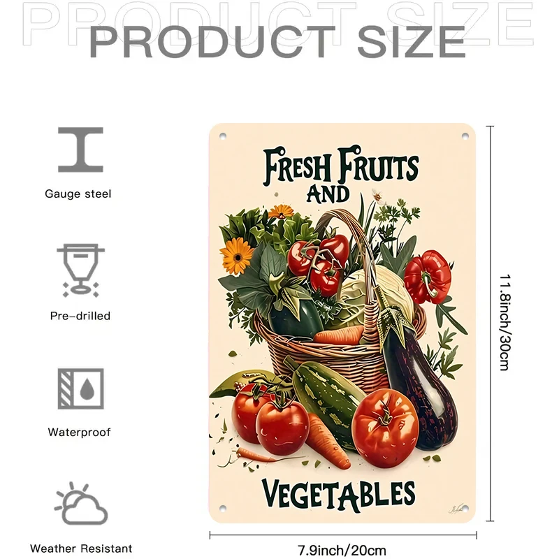 1PC 2D flat retro countryside style vegetable and fruit iron plaque kitchen dining room wall decoration pendant American country