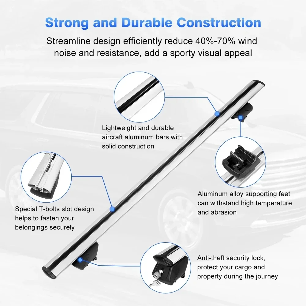 53 inch Universal Luggage Rack Roof Rack Cross Bars Silver Crossbar Carrier Rail Holder 150KG Load For 4-door car/truck/SUV