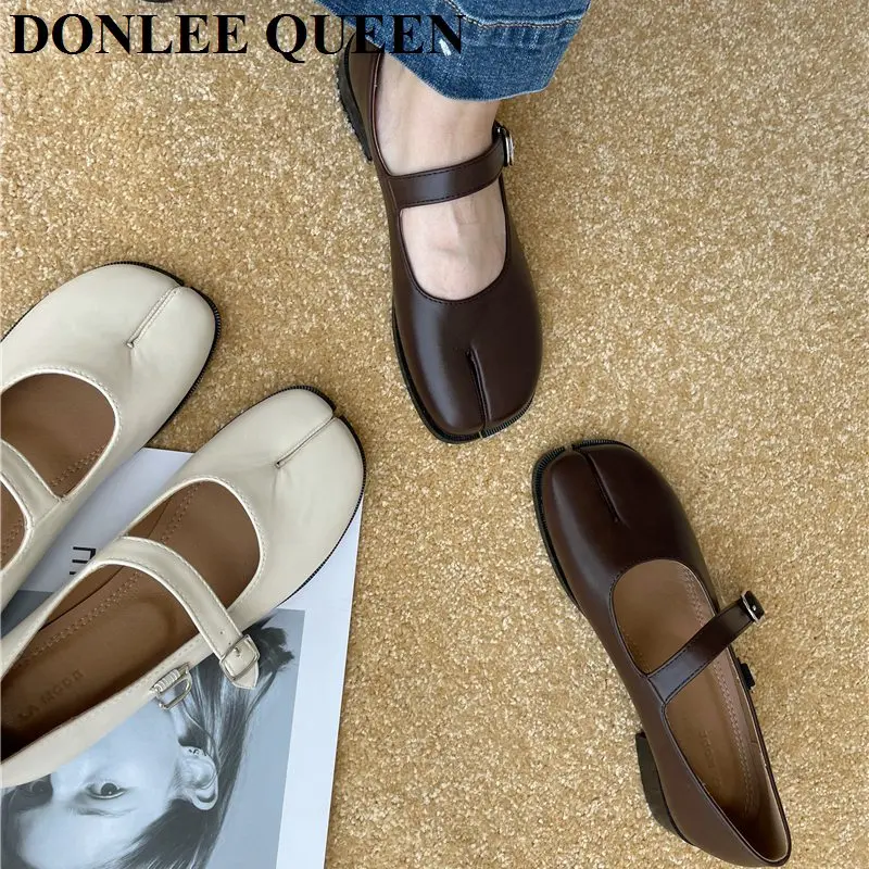 2024 Spring New Split Toe Mary Jane Flats Ladies Shoes Women Female Retro Vintage Girl Daily Novelty Solid Ninja Ballerina Mujer