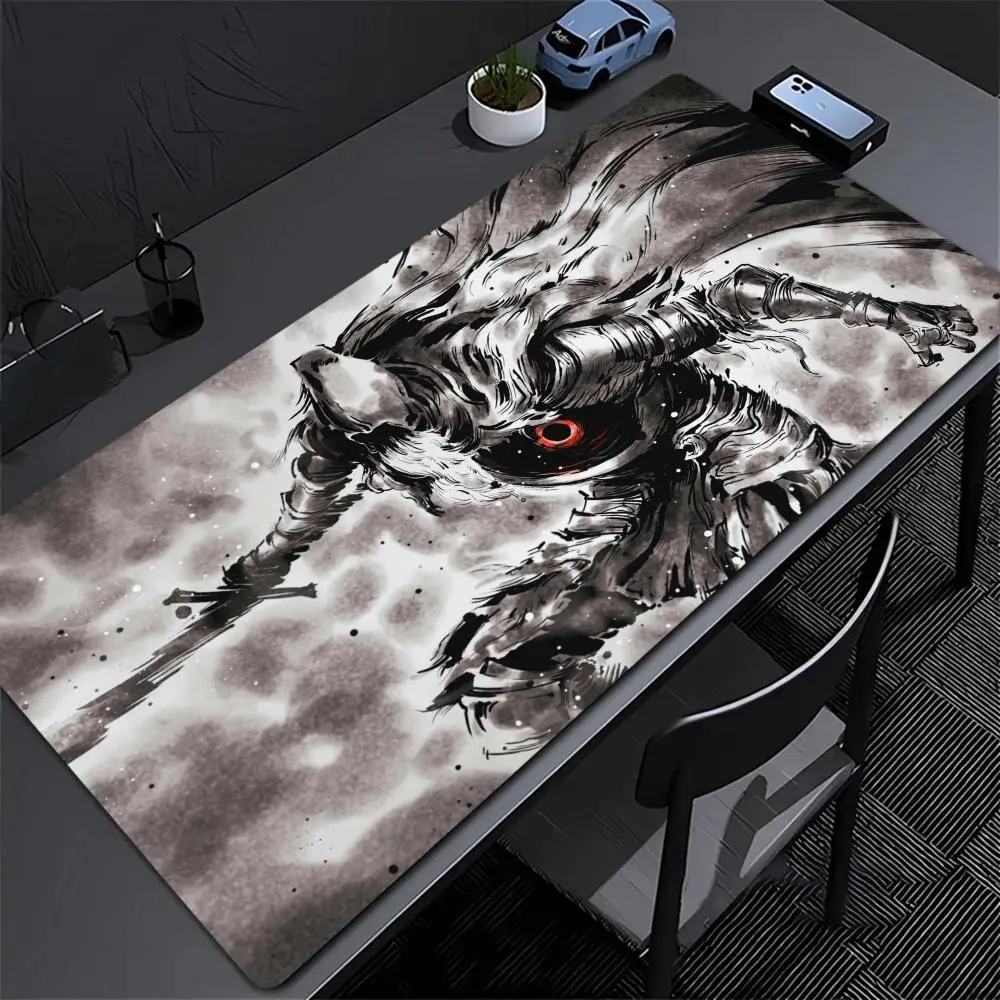 

Dark Ink Knight Mouse Pad, Extra Large Keyboard Mat, Red-Eyed Armored Warrior Desk Mat, Universal Gaming and Office Pad