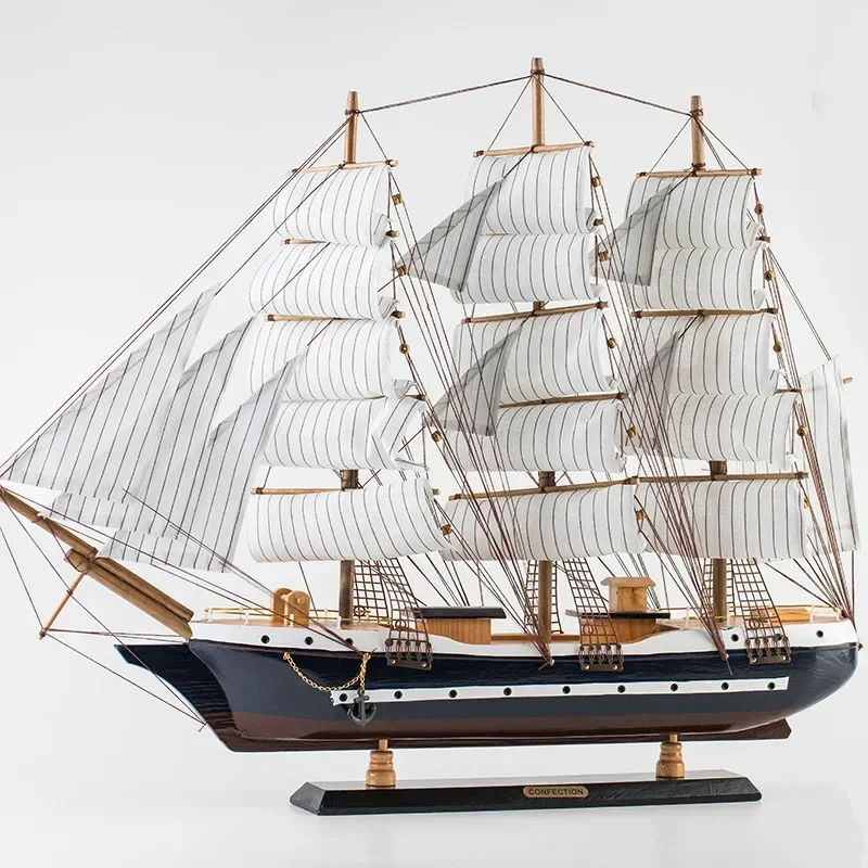 Modelo de velero de madera grande, juguete artesanal de 80cm, barco de vela 3D, decoración del hogar mediterráneo, nuevo regalo de manguera a un amigo