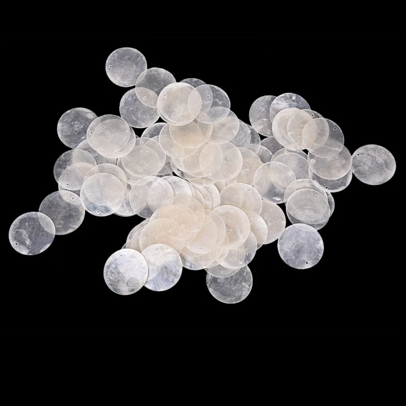 Plate Beads 200X Nacre Pearl Shell Round 35Mm White