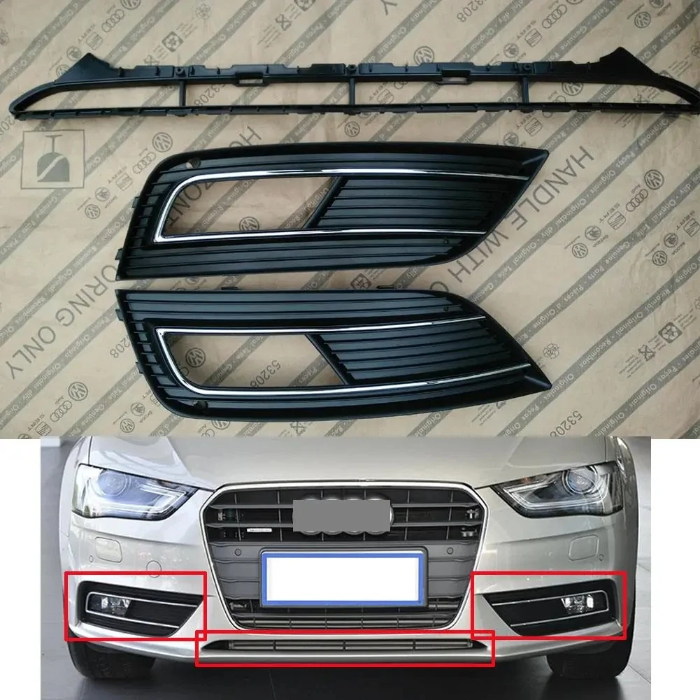 GRILLE TRIM PANEL BUMPER FOG LIGHTS FRONT Chrome for AUDI A4 QUATTRO B8 B9 2013-2016 Not applicable for sports version