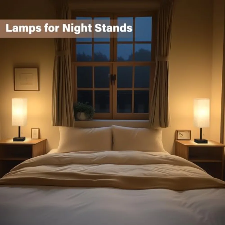 Bedside Table Lamps for Bedroom Set of 2 - Small Rectangular Nightstand Lamp with AC Outlet Charging Port, 3 Color Temperatures view 4