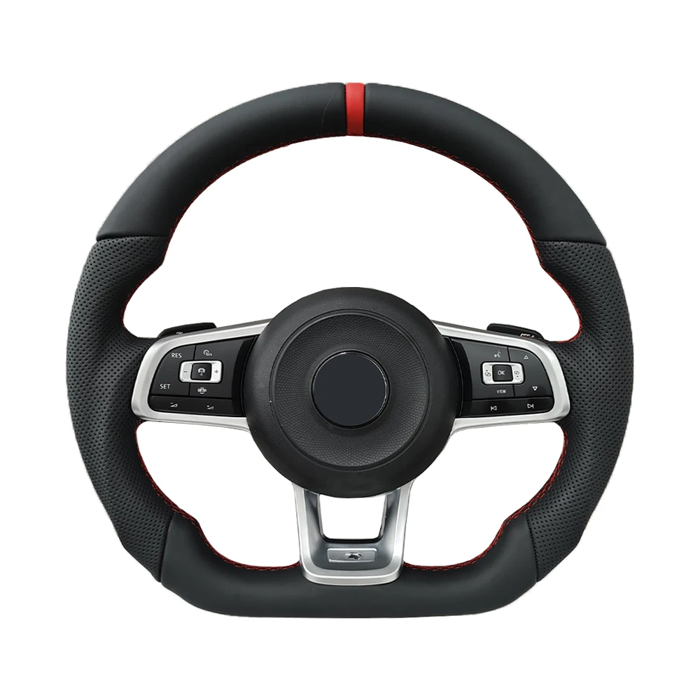 Maßgefertigt für Volkswagen Golf 6/7 GTI Scirocco Jetta Passat Tiguan für VW Sportlenkrad mit flachem Boden und halbperforiertem Leder.