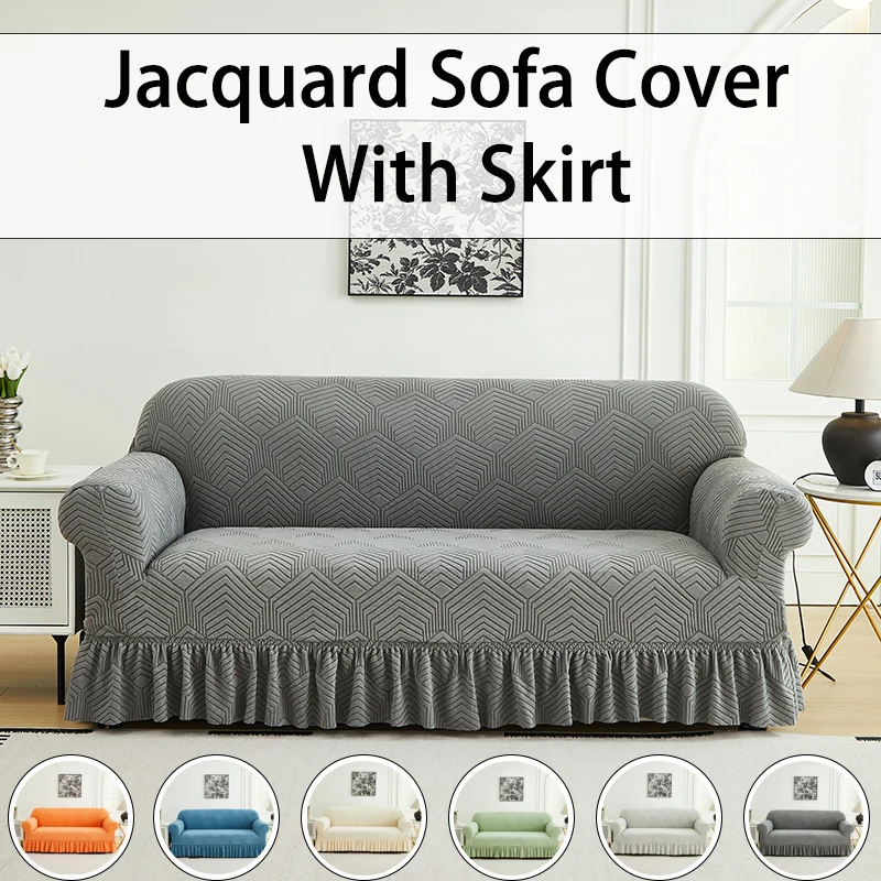 1 PC Jacquard Sofa Cover with Skirt Splash can be easily removed Couch Cover Protector of Bench with Armrest