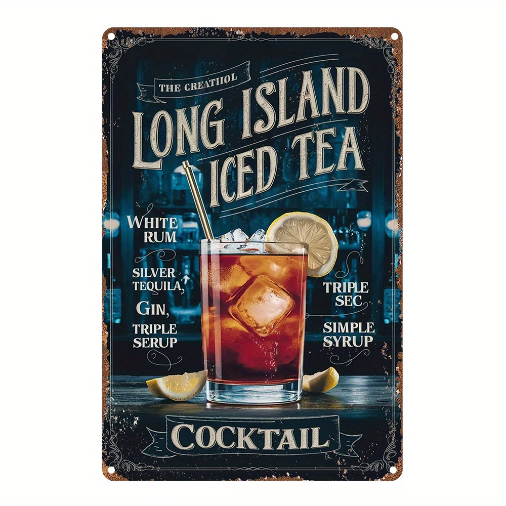 Vintage Long Island Iced Tea Recipe Metal Sign 8x12 Inch Retro Iron Wall Decor for Bar Kitchen Game Room