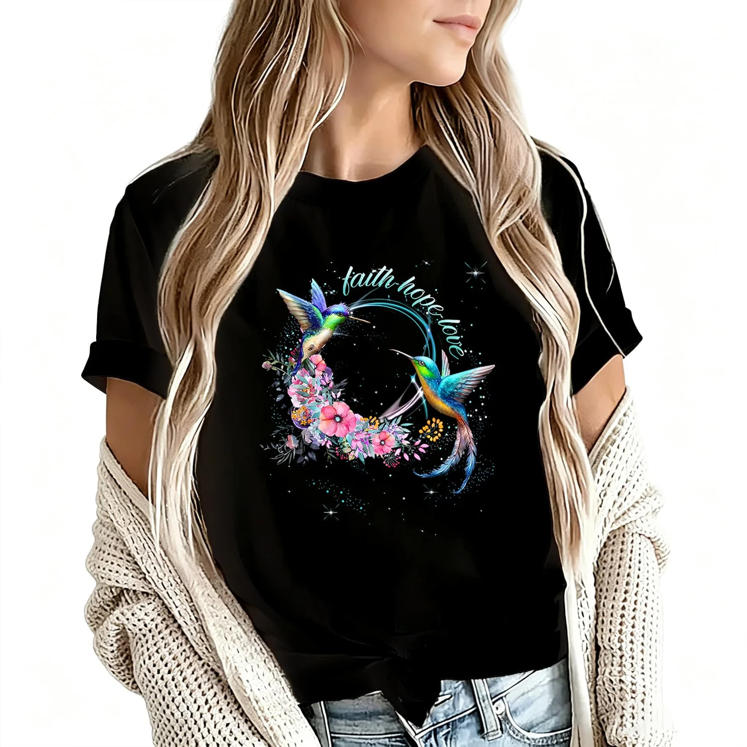 Vintage Hummingbirds T-Shirt Women's T-Shirt 100% Cotton Funny Graphic Short Sleeve Tee Novelty Shirt Casual Crew Neck Top S-5Xl