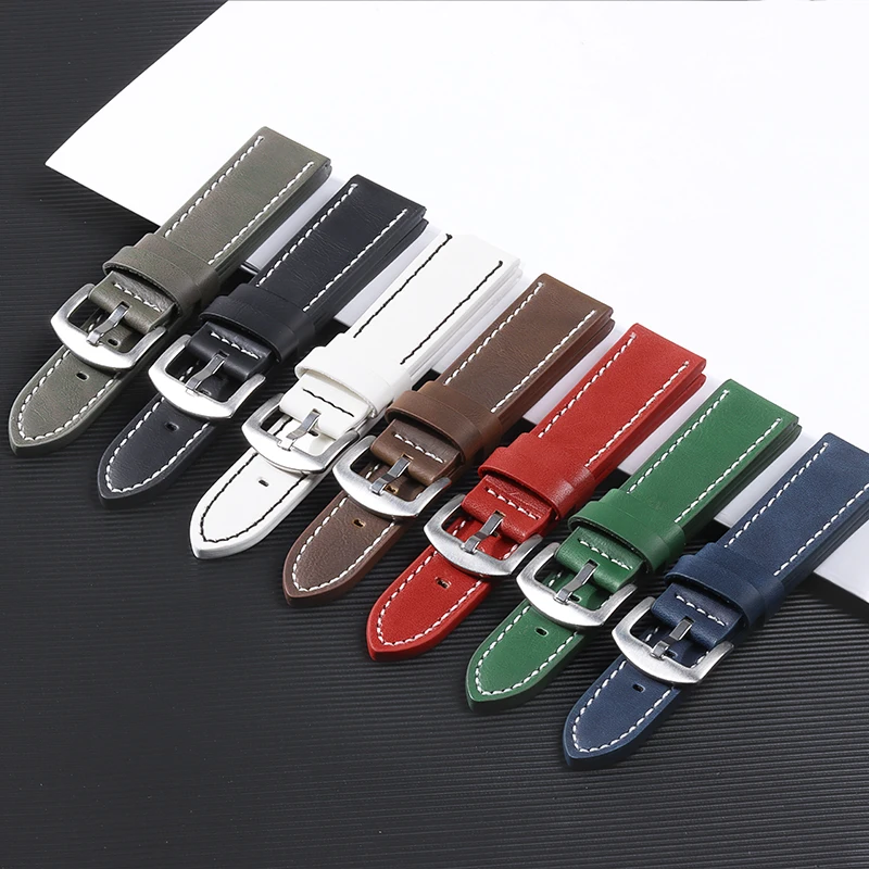 Genuine Leather Watchband 18mm 20mm 22mm 24mm Wrist Band Bracelet Black Blue Brown Vintage Matte Watch Strap Women Men Belt
