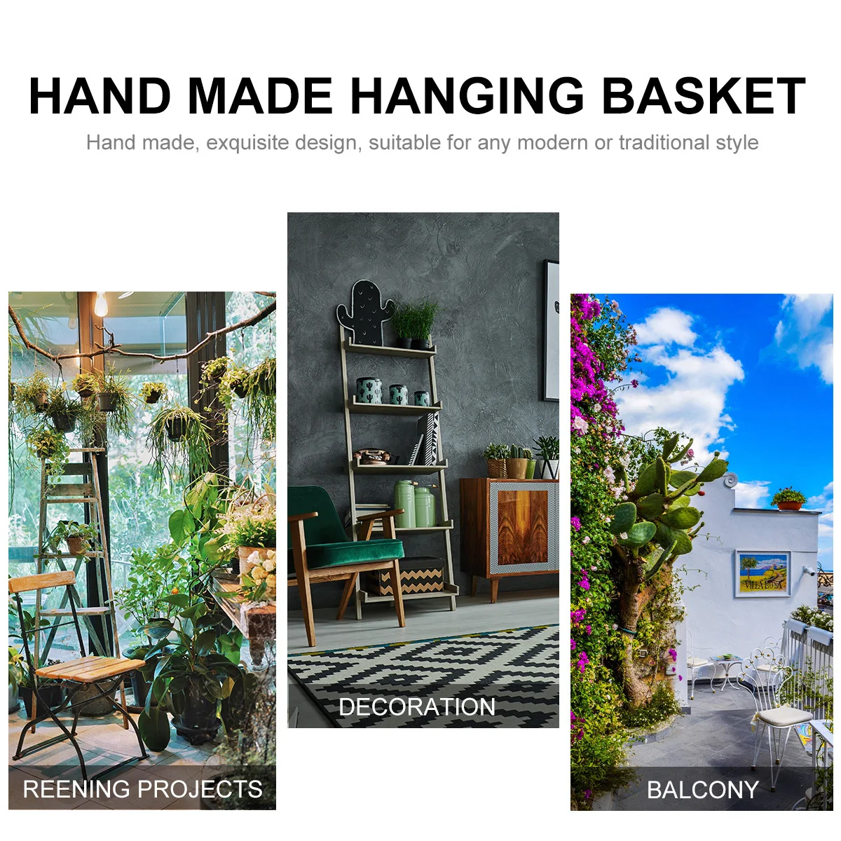 

2Pcs Plant Hanging Basket Hand Made Cotton Thread Durable Eco-Friendly Home Balcony Garden Decoration Black Hanging Basket