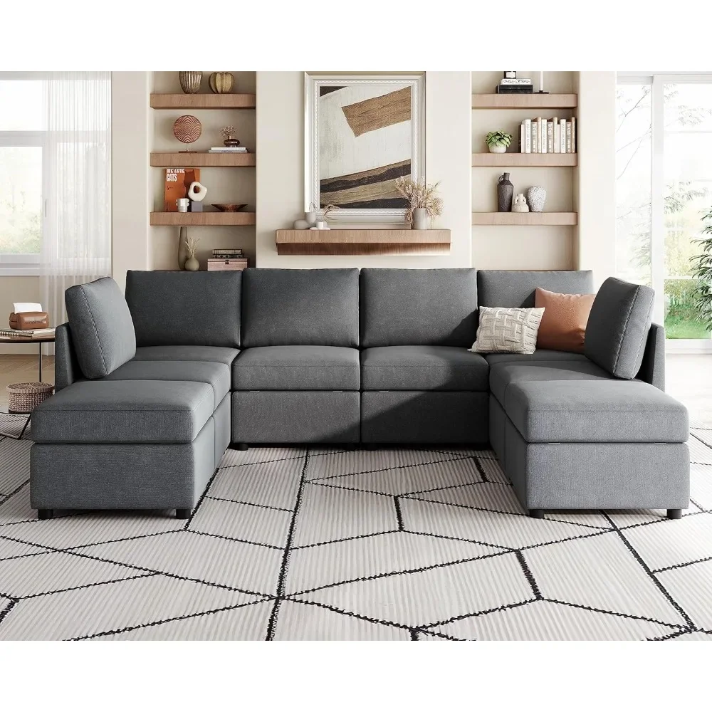 Modular Sectional Sofa, U Shaped Sectional Couch with Storage, Ottomans, Oversized Modular Sectionals Sleeper Sofa