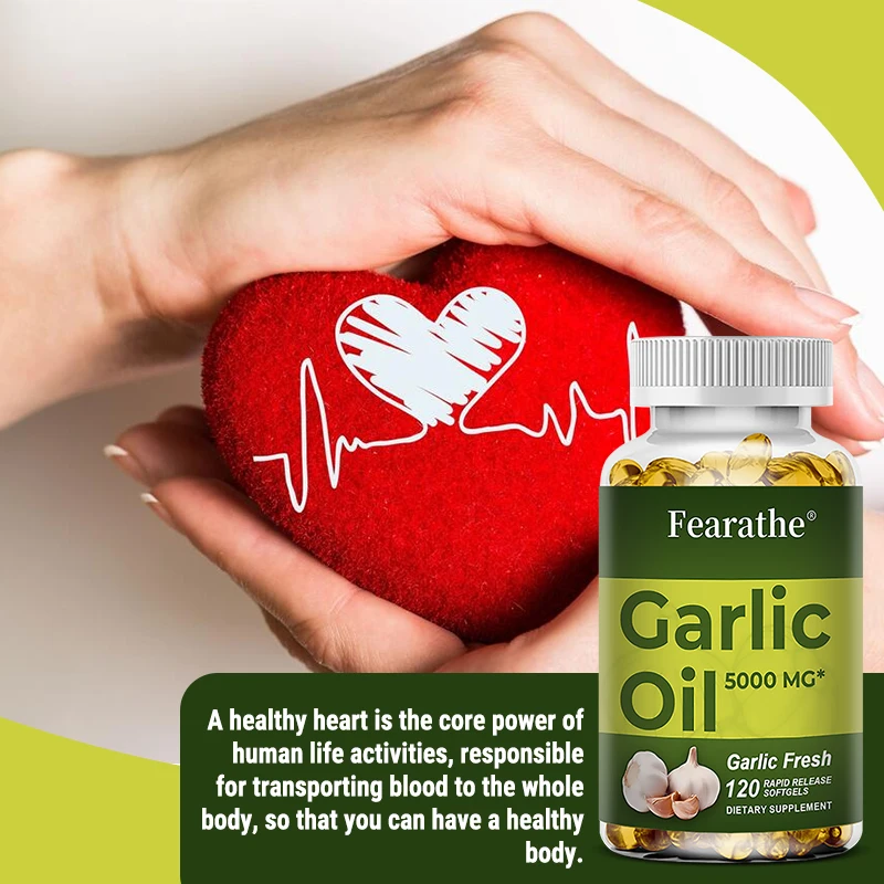 Premium Garlic Fresh 5000mg, Garlic Oil Dietary Supplement for Heart Health and Circulation Support with Antioxidant, NON-GMO