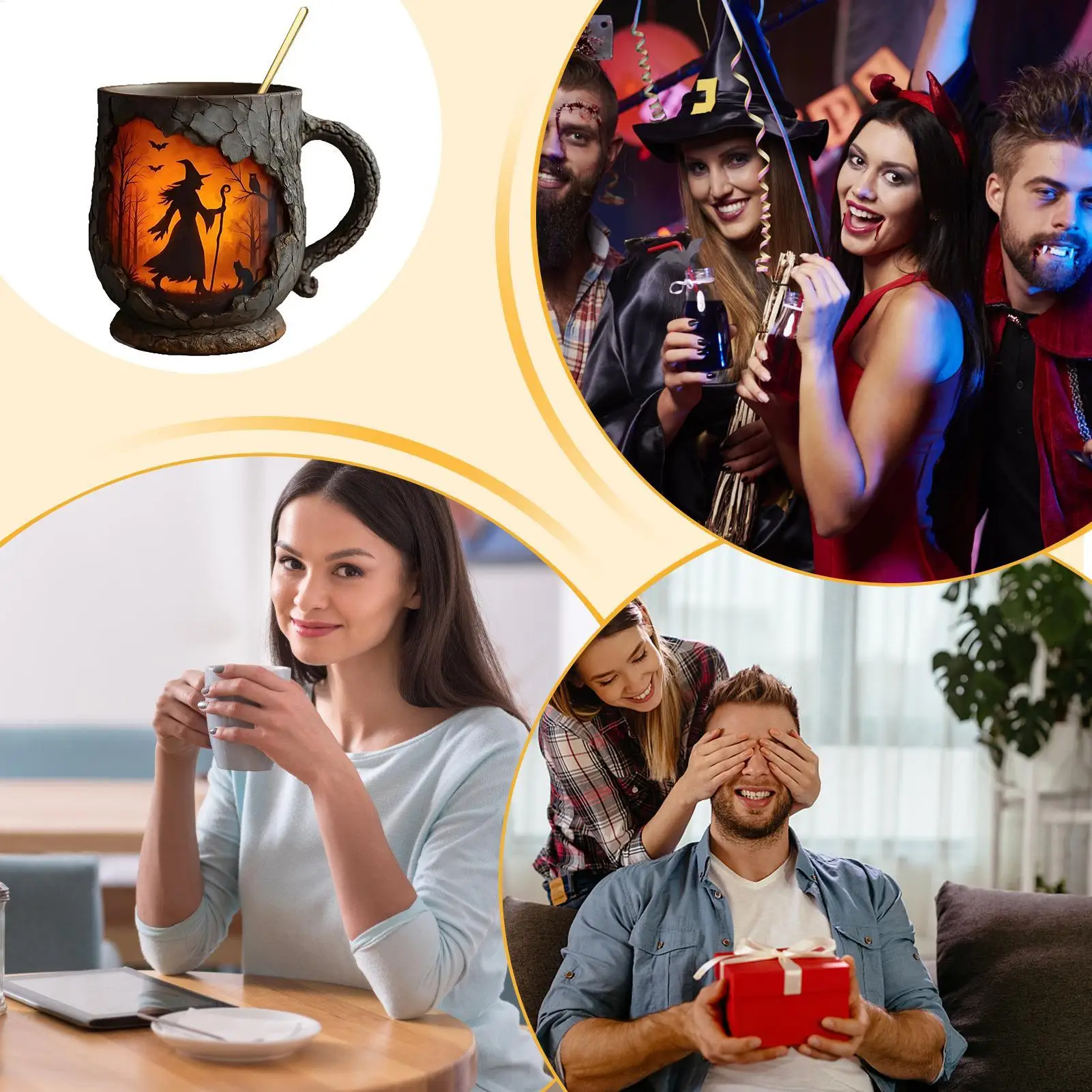 Funny Mug 386ml Witch Mug Witch With Fire Pattern 3D Tree Bark Texture Ergonomic Handle Cup For Friends Coworker Teacher