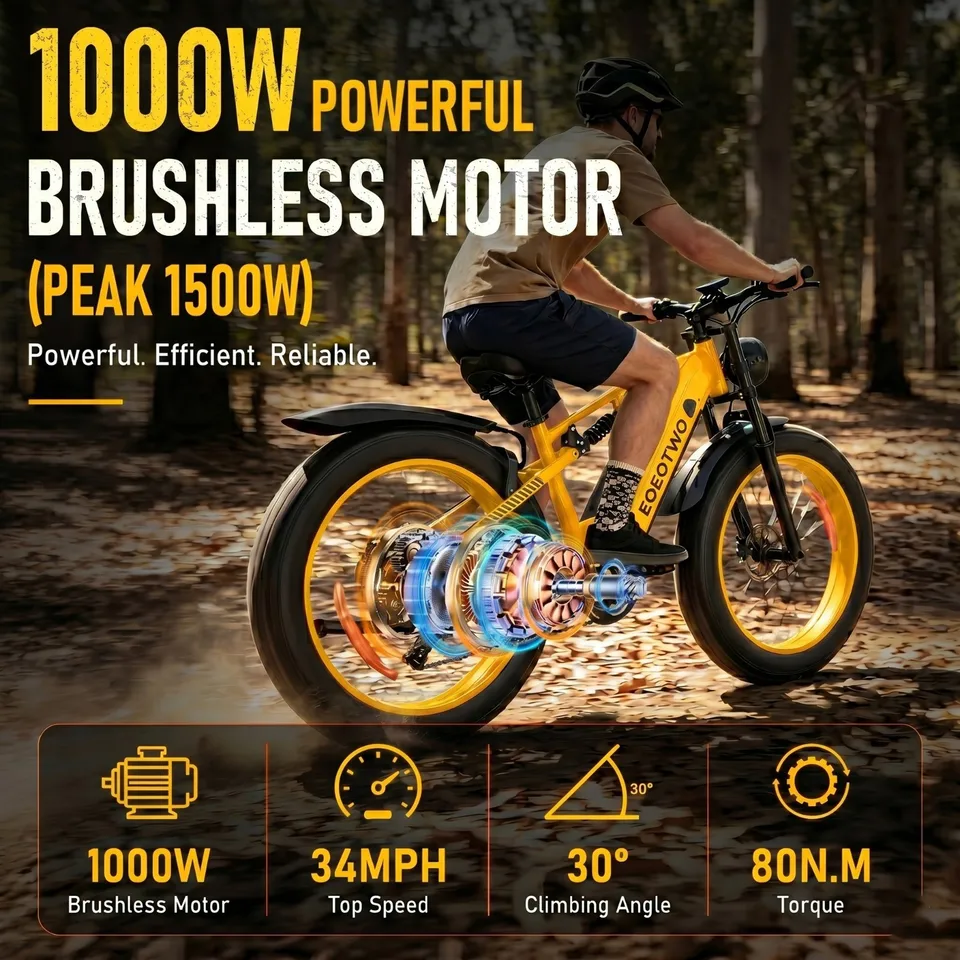 1500W Electric Mountain Bike 26" Fat Tire 48V 17.5Ah 34MPH Off-Raod e Bike image 5