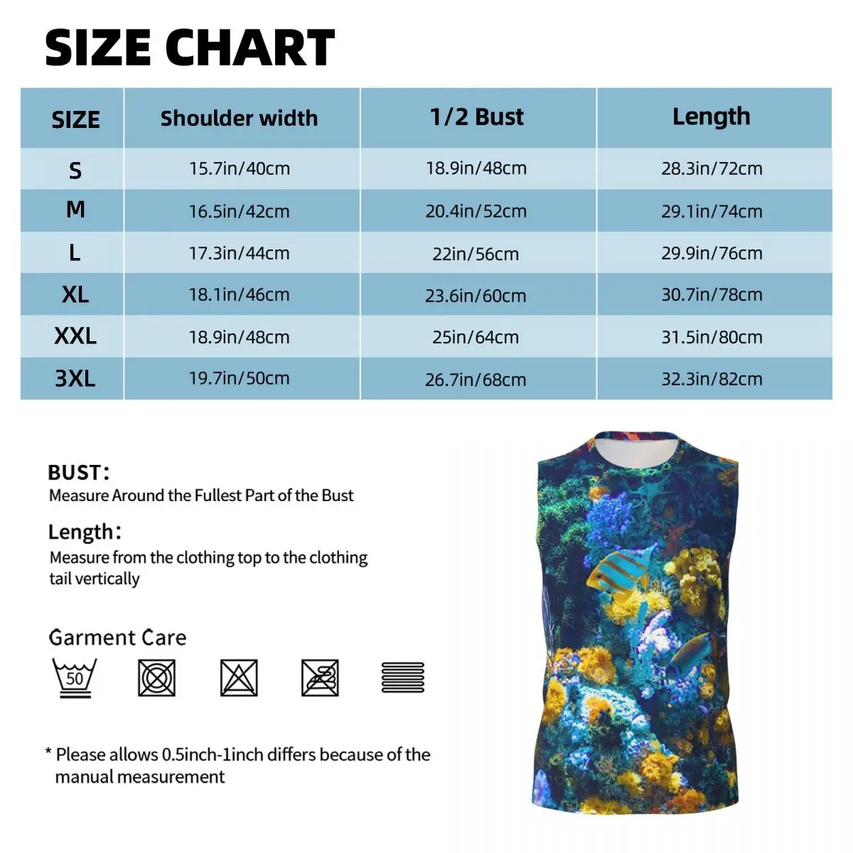 Colorful Australian Coral Reef With Tropical Fish Men Printed Sleeveless T-shirt Hip Hop Street Style Beach Holiday Tank Tops
