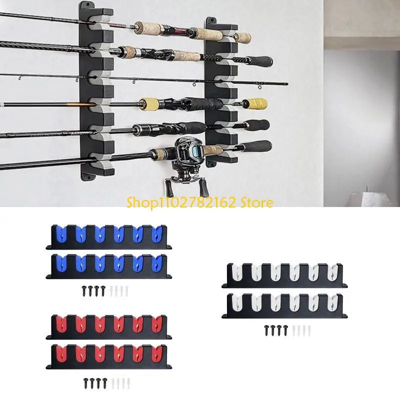 547B Wall Mounted Fishing Rod Holder Horizontal Support 6-Rod Rack for Garage Storage