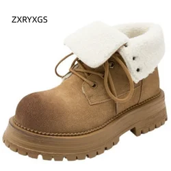 ZXRYXGS Superior Frosted Cowhide Autumn Winter Shoes Woman Boots 2025 Thick Soled Non-slip Thick Mid Heels Comfort Trendy Boots