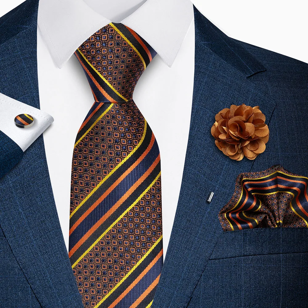 رائجة البيع ماركة الموضة 8 سنتيمتر التعادل جيب المربعات بروش مجموعة ربطة العنق الأرجواني مخطط للرجال البدلة اكسسوارات صالح حفلة رسمية