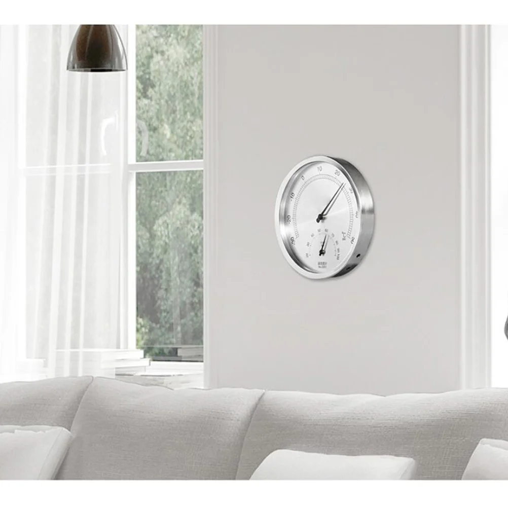 Termometer Higrometer Baja Tahan Karat Fungsi Ganda Tampilan Meja Gantung Karakter Besar untuk Rumah Pabrik Gudang