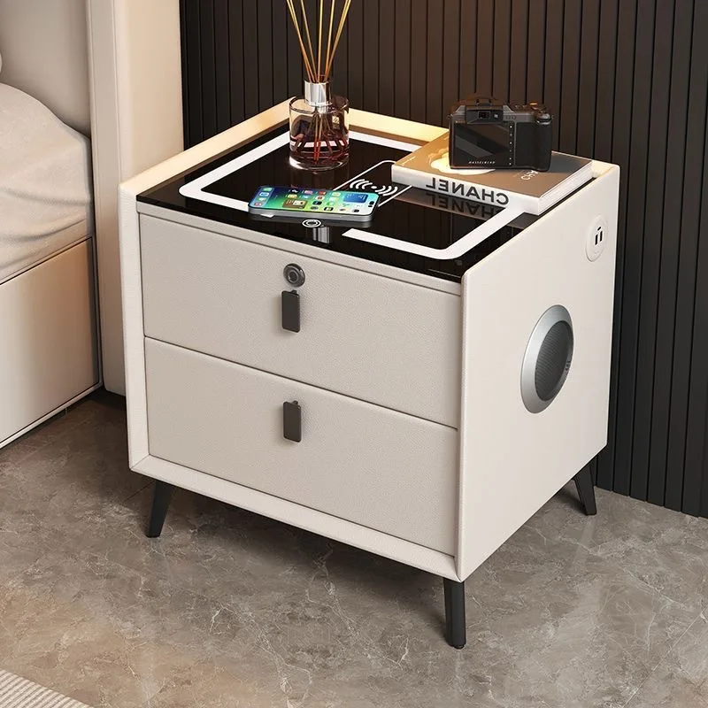 Multifunctional Smart Bedside Cabinet with Wireless Charging LED Nightstand with Fingerprint Lock USB –Bedroom Furniture image 2