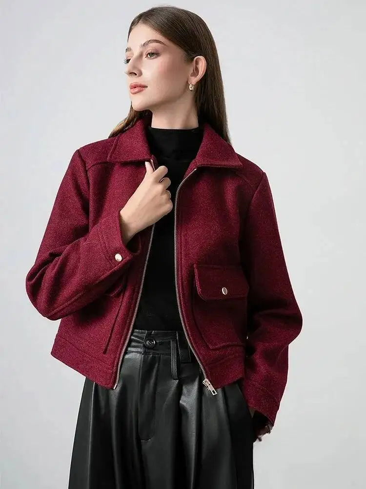 

Red Loose Jakcets Women Zipper Pockets Short Coats Fashion 2026 Autmn Bomer Jackets Elegant Outwears