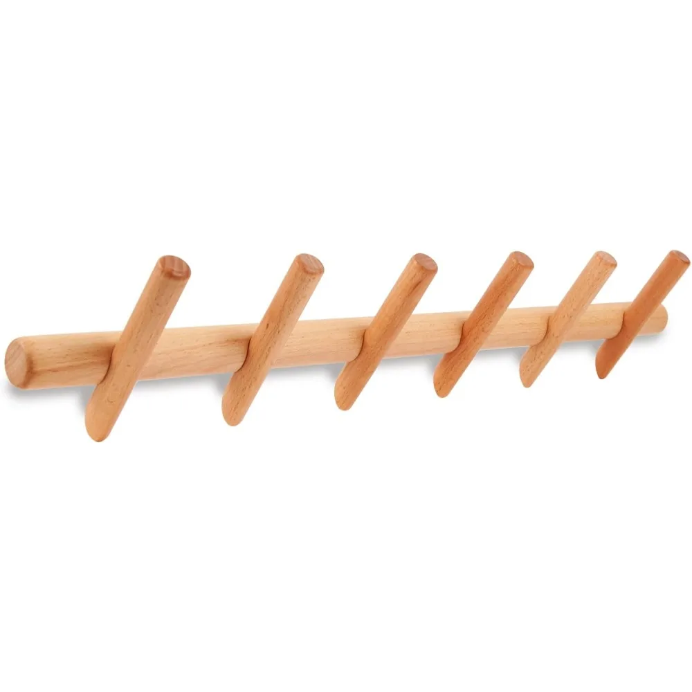 

Modern Wood Coat and Hat Rack - Wall Mounted - 6 Peg Hooks - Stylish