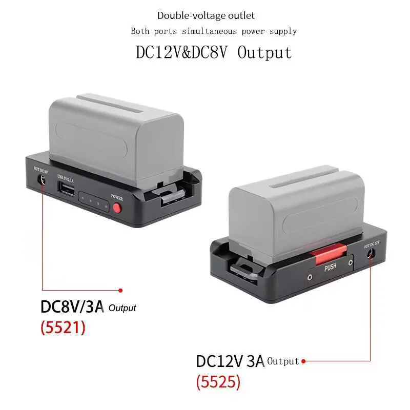 PyroGraphy Camera Battery Power Supply Plate Adapter DC8V(5521)DC12V(5525) USB Output forSony NPF 970 Series Battery DSLR Camera