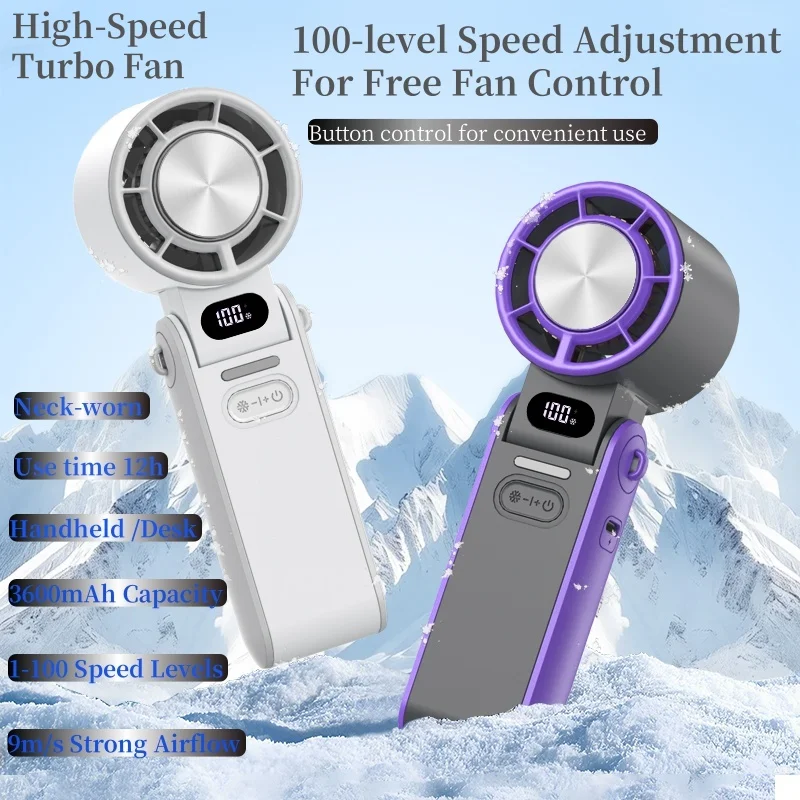 

New portable handheld foldable cooling fan, 3600mAh long endurance fan, 1-100 speed stepless turbo fan, fast heat dissipation