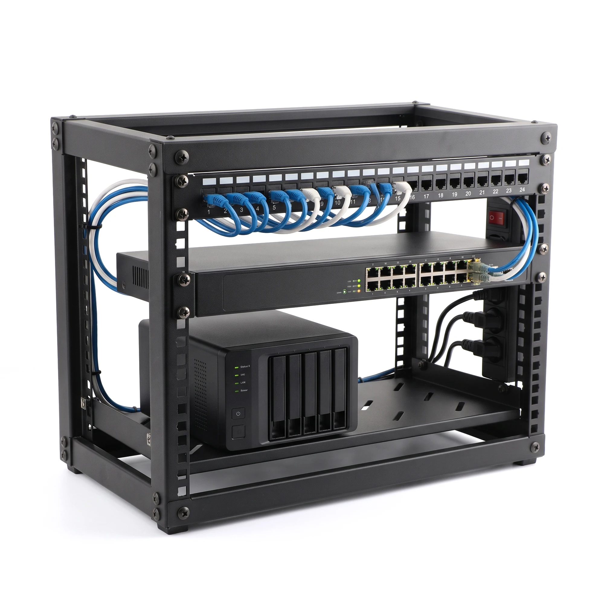 19 Inch Open Frame Server Rack 5U-16U Adjustable Desktop Network Rack  Mount for Microdata Center Office Use