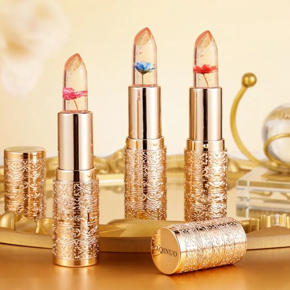 Color Changing Crystal Flower Jelly Lipstick Temperature Change Long Lasting Flower Lip Balm with Sequins Moisturizing