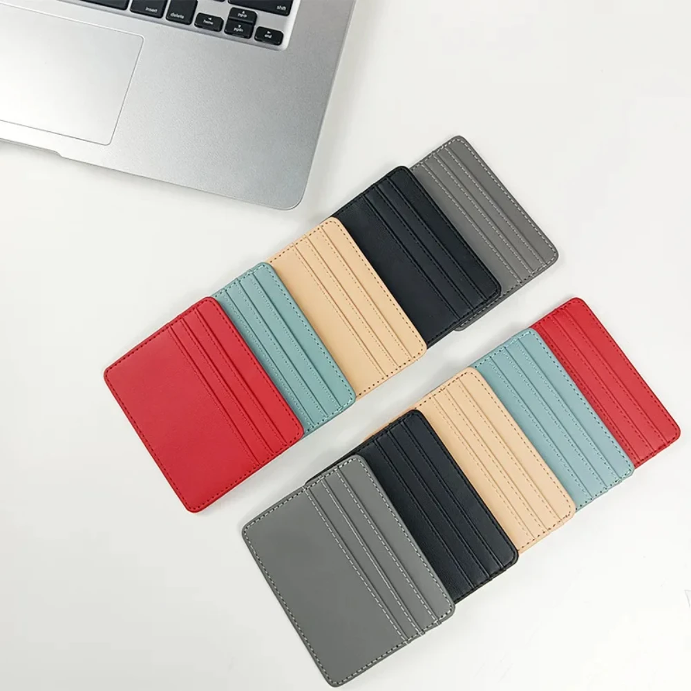 Mini billetera de cuero ultrafina para hombre y mujer, tarjetero delgado para tarjetas de crédito, estuche pequeño para identificación, monedero con 4 ranuras para tarjetas, 1 ud.