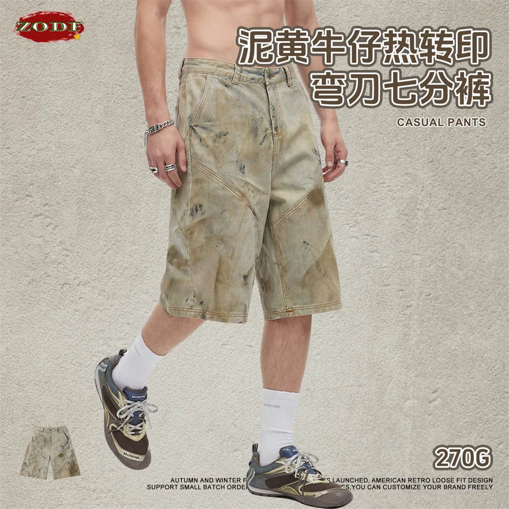 ZODF Retro Summer Man Washed Shorts Jeans Unisex Hip Hop Loose Distressed Calf-Length Pants Shorts HY1266
