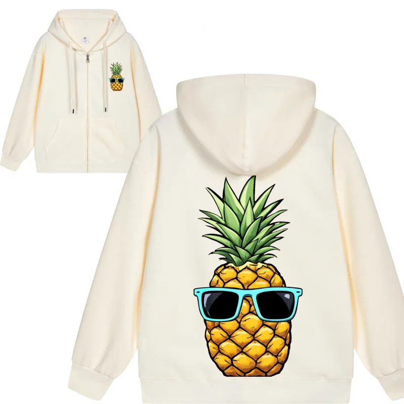 Men's Zip-Up Hoodie Pineapple With Sunglasses On Hoodie 2025 New Style Casual Couples’ Style Couples’ Style