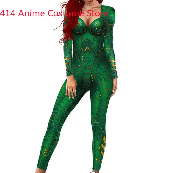 Halloween Frauen Tier Fischs chuppen drucken Overall Cosplay Kostüm Langarm schlanke Bodysuit Party Performance Kleidung