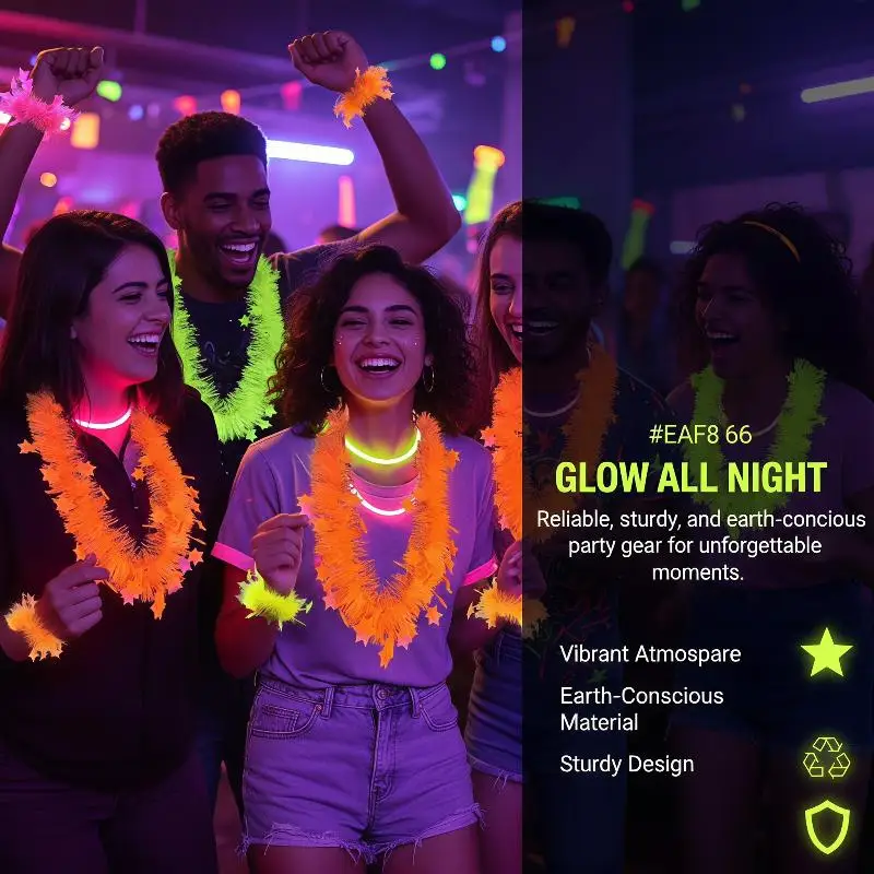 Neon Glow Star Lei Set UV Reactive Hawaiian Leis With Bracelets For Glow In The Dark Party And Night Event view 2