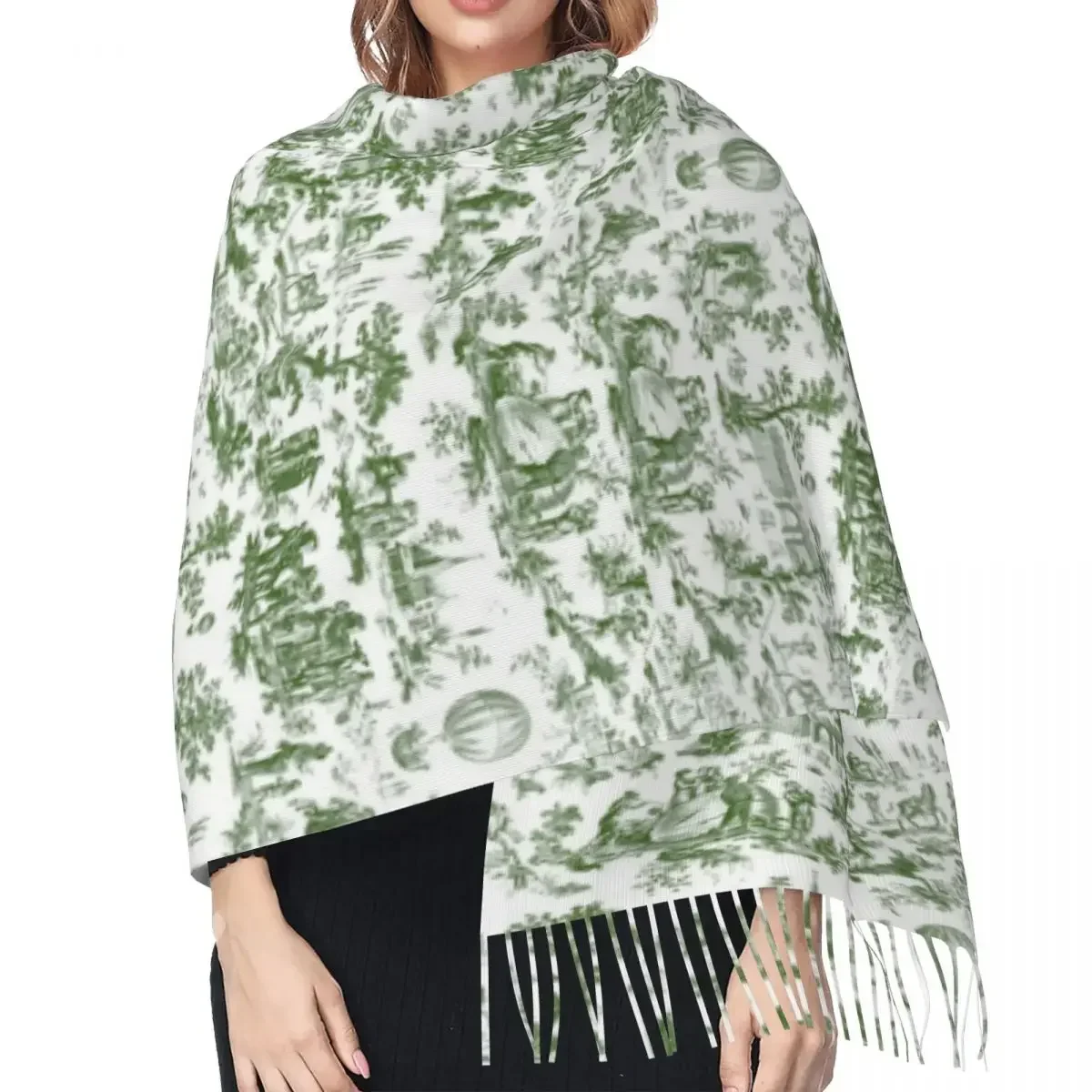 Custom French Toile De Jouy Ballon De Gonesse Scarf Wrap Women Long Winter Fall Warm Tassel Shawl Traditional France Art Scarves