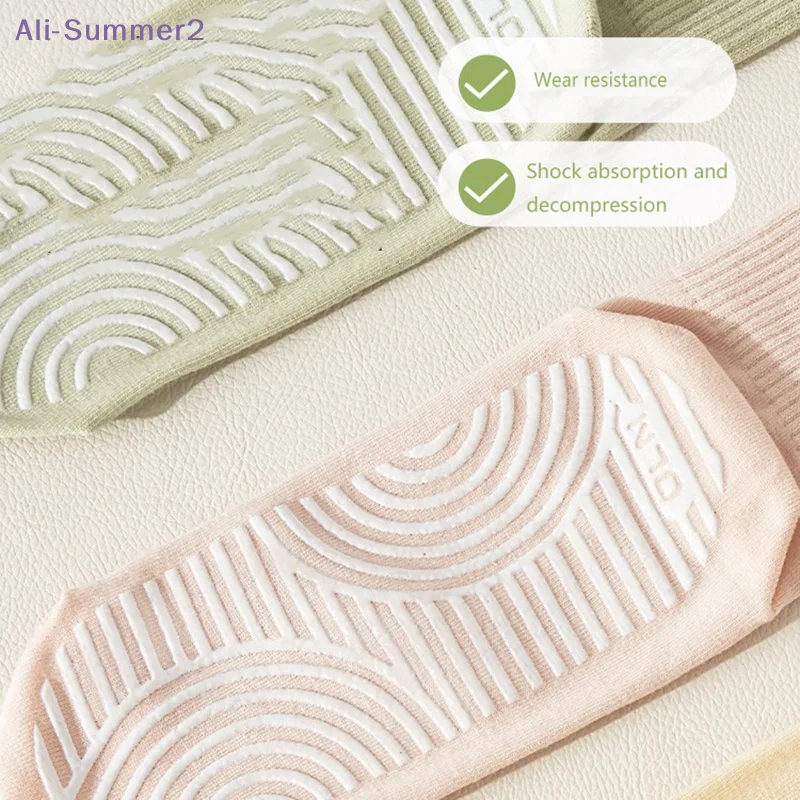 【Summer2】Cotton Mid-calf Solid Color Silicone Non-slip Sports Stockings Fitness Pilates Yoga Socks Women Dance Socks Floor Socks