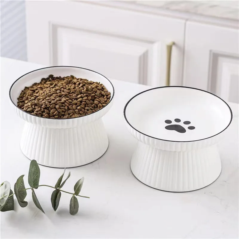 Cat ceramic bowl cat bowl pet special large high-footed cat grain basin protection cervical spine dog basin Garfield wide mouth